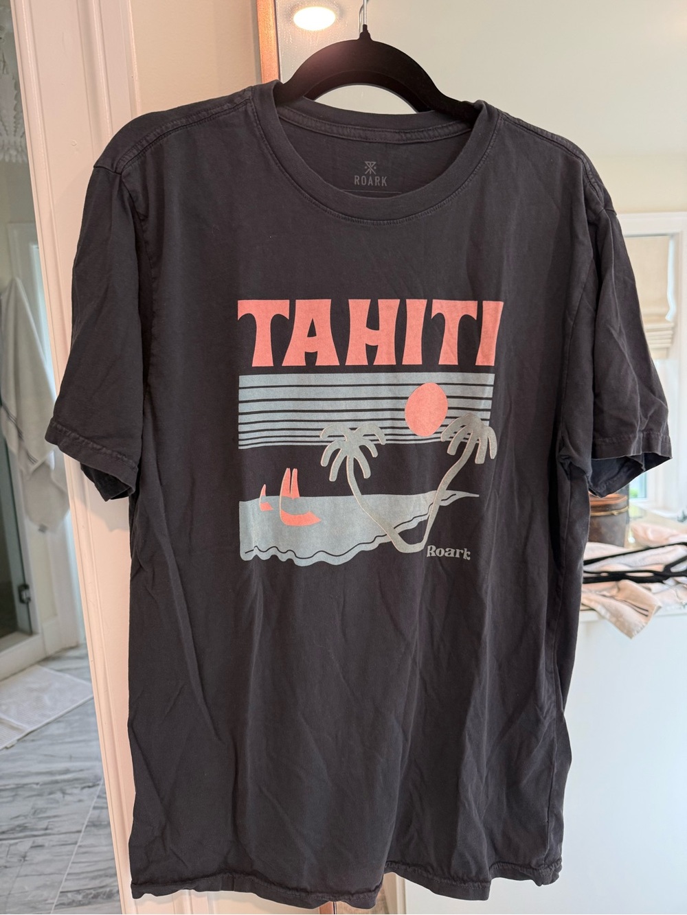 Roark Charcoal Tee with Coral and Light Gray Tahiti Graphic